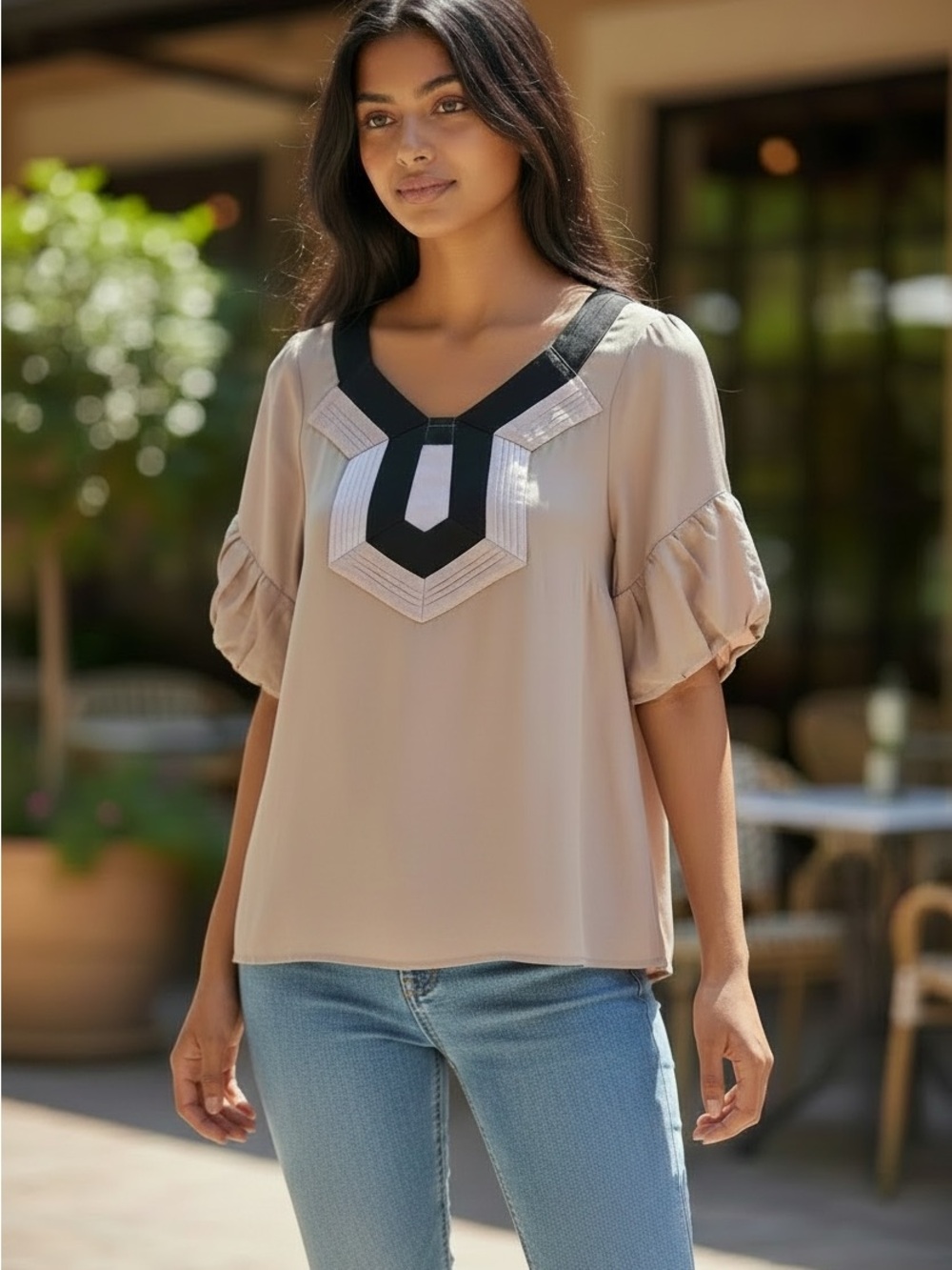 Miu Miu Black Trim Taupe Top
